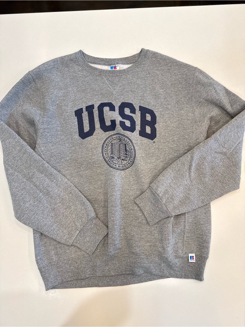 Russell Athletic Gray Crewneck Sweatshirt with Navy UCSB Graphic